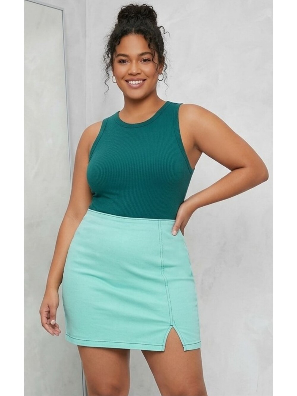 Wild Fable Notch Front Seamed Denim Mini skirt Light Aqua Blue Size 18